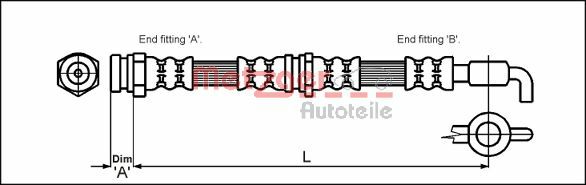 METZGER 4114780 Fékcső, gumifékcső